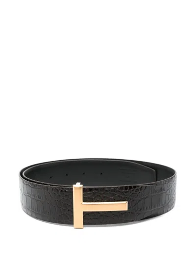 Tom Ford Crocodile-embossed Belt In Brown