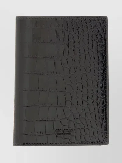 Tom Ford Crocodile Embossed Bi-fold Wallet And Cardholder In Black