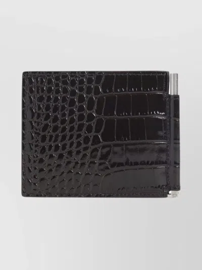 Tom Ford Crocodile Embossed Bi-fold Wallet Clip In Black