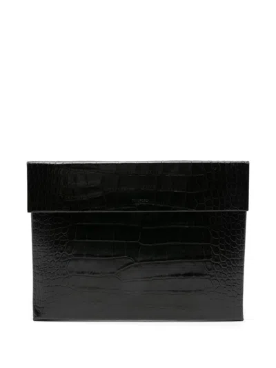 Tom Ford Crocodile-embossed Black Wallet With Flap Closure
