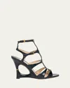 Tom Ford Paradis Cutout Croc-effect Leather Wedge Sandals In Black