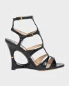 Tom Ford Paradis Cutout Croc-effect Leather Wedge Sandals In Black