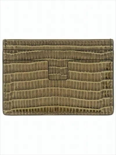 Tom Ford Crocodile-embossed Calf Leather Card Wallet In Green