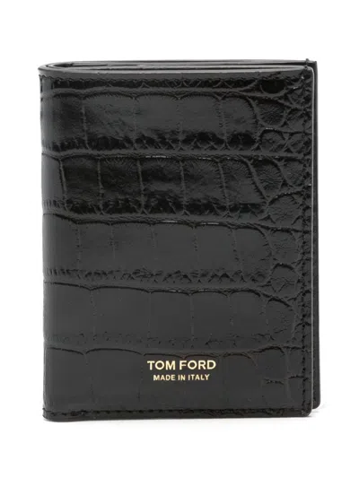 Tom Ford Crocodile-embossed Card Holder In Brown