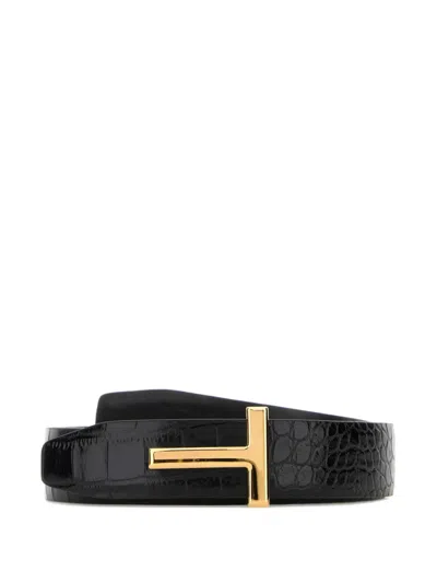 TOM FORD CROCODILE-EMBOSSED LEATHER BELT