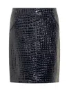Tom Ford Black Leather Skirt In Blue