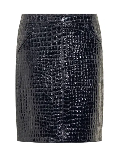 Tom Ford Crocodile-embossed Leather Skirt In Deep Blue