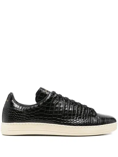 TOM FORD CROCODILE-EMBOSSED LEATHER SNEAKERS