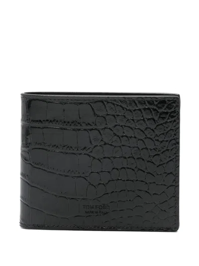 TOM FORD CROCODILE-EMBOSSED LEATHER WALLET