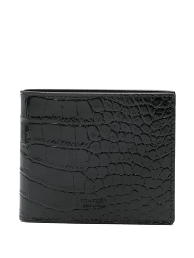 TOM FORD CROCODILE-EMBOSSED LEATHER WALLET