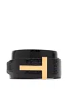 Tom Ford Crocodile-embossed T-buckle Belt In Black