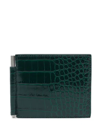 Tom Ford Crocodile-embossed Leather Money Clip Wallet In Green