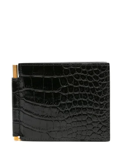 Tom Ford Crocodile-embossed Wallet With Money Clip In Black