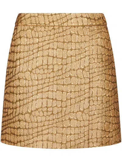 Tom Ford Metallic Croc-jacquard Tailored Wrap Mini Skirt In Gold
