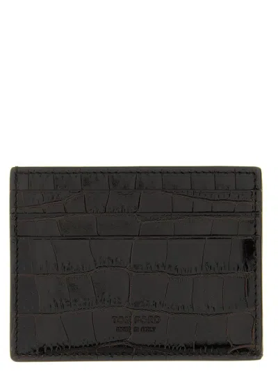 Tom Ford Crocodile Texture Card Holder Compact Design In Black