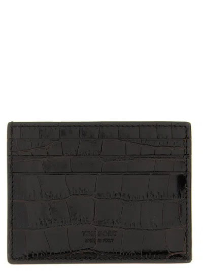 Tom Ford Crocodile Leather Card Holder In Black