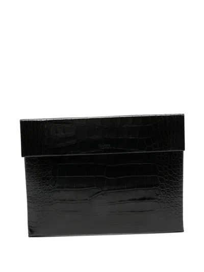 Tom Ford Crocodile-pattern Flap Portfolio In Black