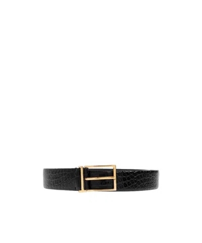Tom Ford Crocodile-effect Buckled Belt In Black