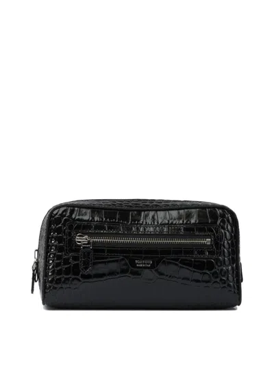 Tom Ford Crocodile Print Leather Beauty Case In Black