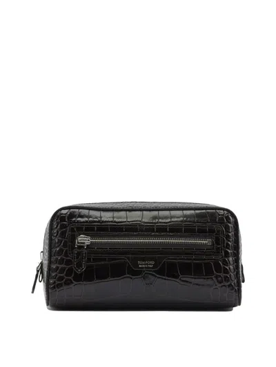 Tom Ford Crocodile Print Leather Beauty Case In Brown
