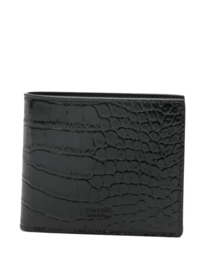 Tom Ford Crocodile Print Leather Bi-fold Wallet Accessories In Black