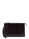 Tom Ford Leather Clutch Bag Featuring Crocodile Texture In Brown