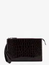 Tom Ford Leather Clutch Bag Featuring Crocodile Texture In Brown