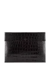 Tom Ford Leather Document Holder Featuring Crocodile Texture In Brown