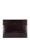 Tom Ford Leather Document Holder Featuring Crocodile Texture In Brown
