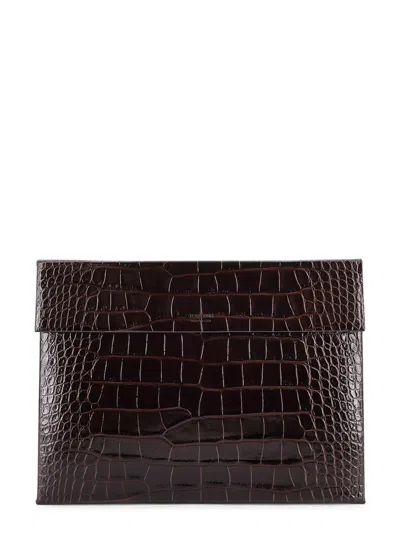 Tom Ford Leather Document Holder Featuring Crocodile Texture In Brown