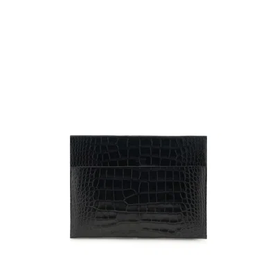 Tom Ford Crocodile Print Leather Pouch In Yellow