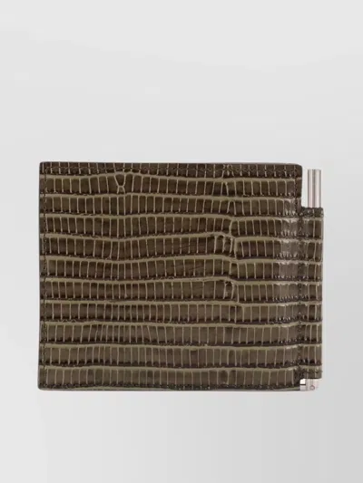 Tom Ford Crocodile Print Leather Wallet In Brown