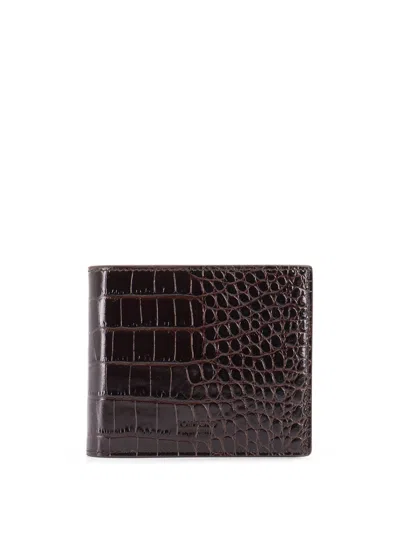 Tom Ford Crocodile-print Leather Wallet In Brown