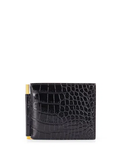 Tom Ford Crocodile-print Leather Wallet In Brown
