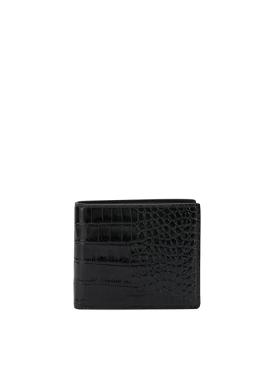 Tom Ford Crocodile Print Leather Wallet In Black
