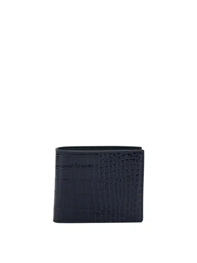 Tom Ford Crocodile Print Leather Wallet In Blue