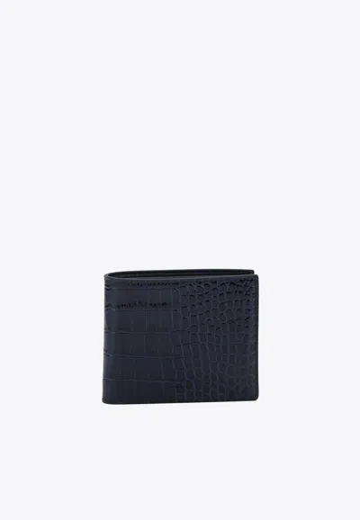 Tom Ford Crocodile Print Leather Wallet In Blue