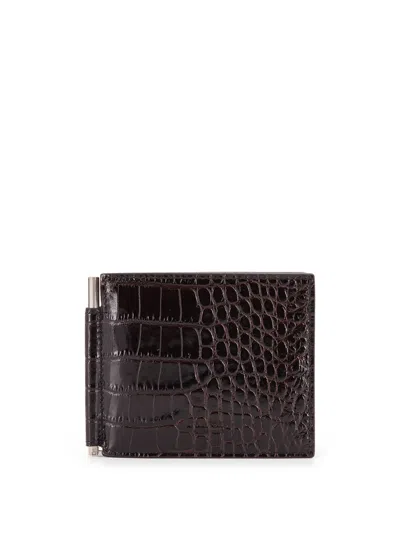 Tom Ford Crocodile-print Leather Wallet In Brown