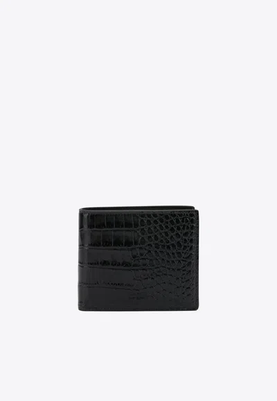 Tom Ford Crocodile Print Leather Wallet In Brown
