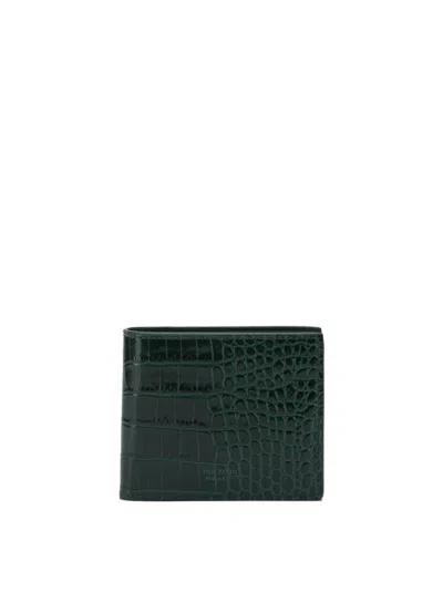 Tom Ford Crocodile Print Leather Wallet In Green