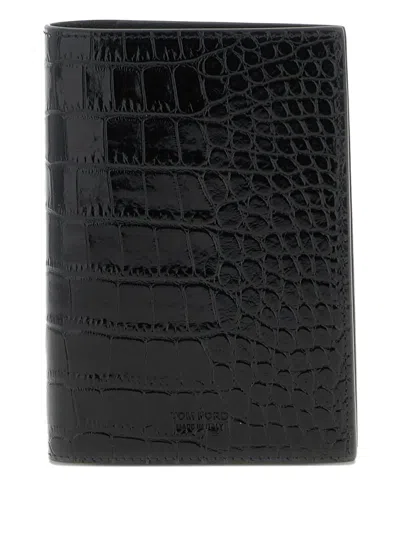 Tom Ford Crocodile-print Passport Holder In Black