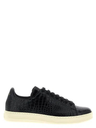 Tom Ford Crocodile Print Sneakers In Black