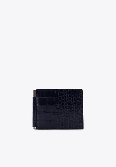 Tom Ford Crocodile-printed Leather Wallet In Blue