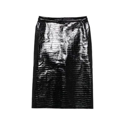 Tom Ford Crocodile-effect Belted Midi Skirt In Black
