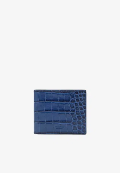 Tom Ford Crocodile-effect Bifold Wallet In Blue