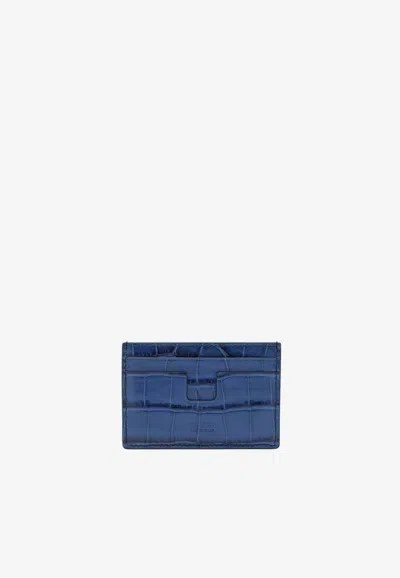 Tom Ford Crocodile-effect Cardholder In Blue