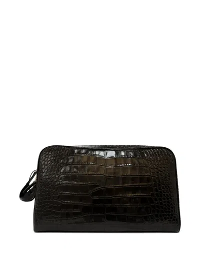 Tom Ford Crocodile-effect Leather Clutch Bag In Black