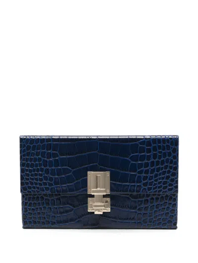 Pre-owned Tom Ford Crocodile-effect Leather Clutch Bag In Blue