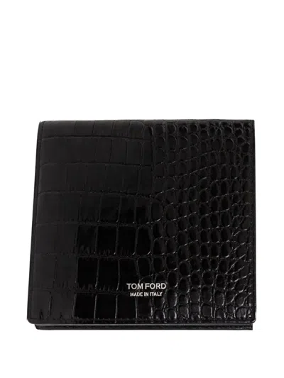 Tom Ford Crocodile-effect Leather Wallet In Black