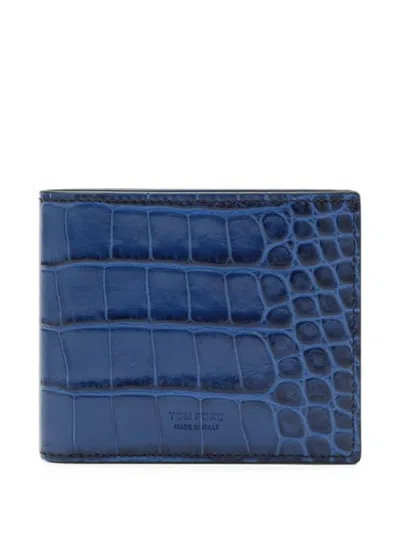 Tom Ford Crocodile-effect Leather Wallet In Blue